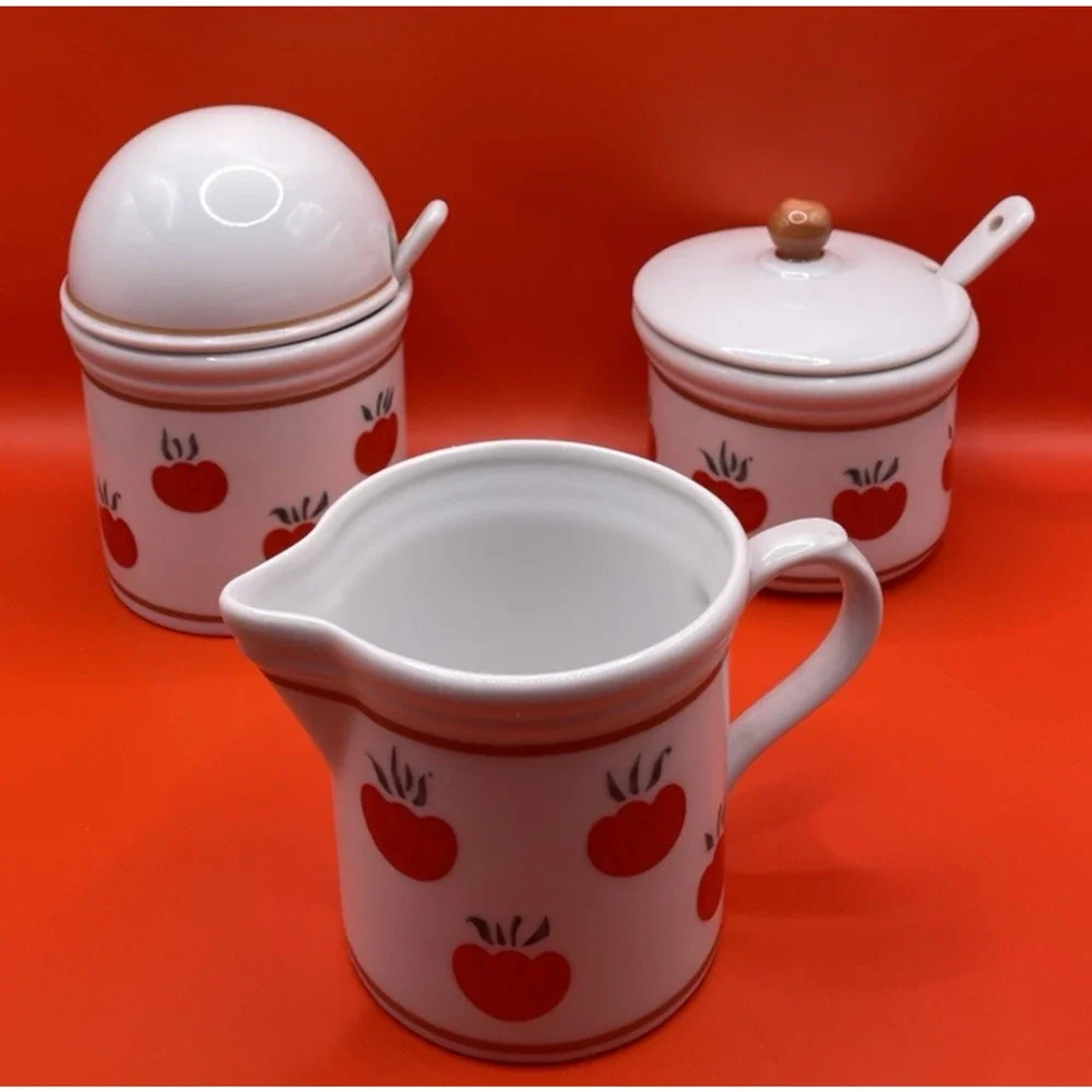 Rauschert Culinary Editions Tomato Design Sugar Bowl, Creamer, and Jam Bowl